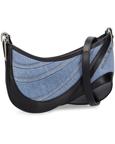 Mugler Spiral Curve Leather & Denim Bag - Blue