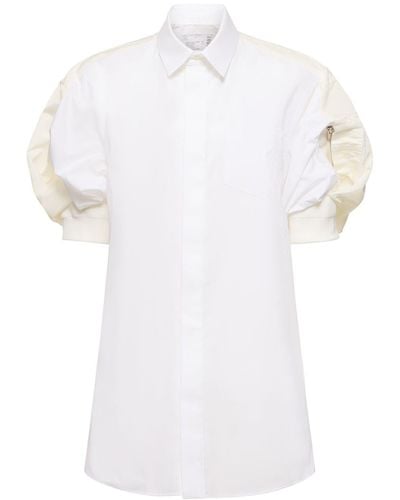Sacai Robe courte en sergé de nylon et popeline de coton - Blanc