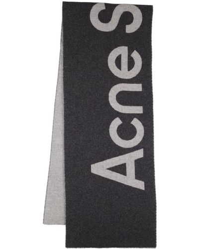 Acne Studios Schal Aus Wolle Mit Logo "acne" - Schwarz