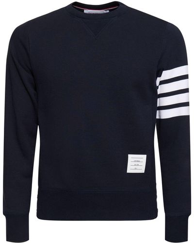 Thom Browne Sweatshirt Aus Baumwolljersey Mit Strickstreifen - Blau