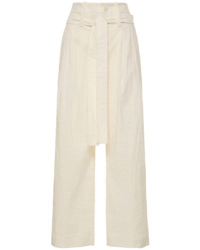 Issey Miyake Belted Linen Blend Trousers - Natural