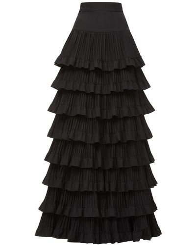 Brandon Maxwell Ruffled Cotton Maxi Skirt - Black