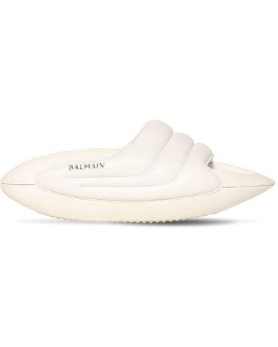 Balmain 60mm Padded Quilted Leather Slides - Natural