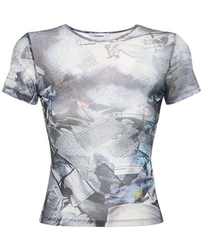 Miaou Printed Stretch Tech Crop T-shirt - Gray