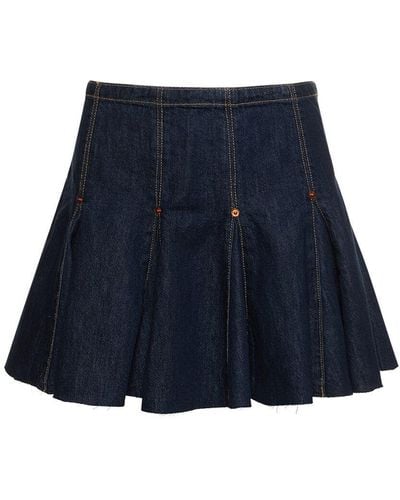 RE/DONE Pleated Denim Cotton Blend Mini Skirt - Blue