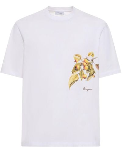Ferragamo Logo Printed Cotton T-Shirt - White
