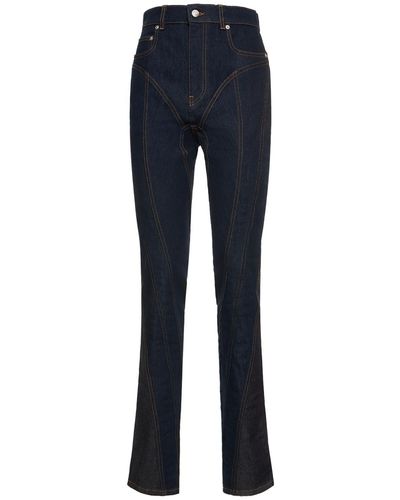 Mugler Jeans vita alta in denim di cotone stretch - Blu