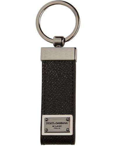 Dolce & Gabbana Logo Plaque Leather Key Ring - White