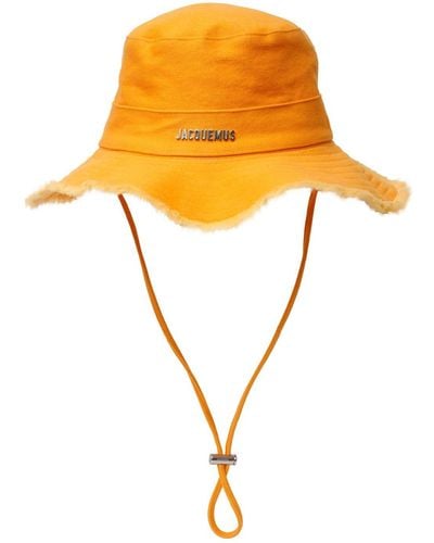 Jacquemus Le Bob Artichaut Embellished Frayed Cotton-canvas Bucket Hat - Orange