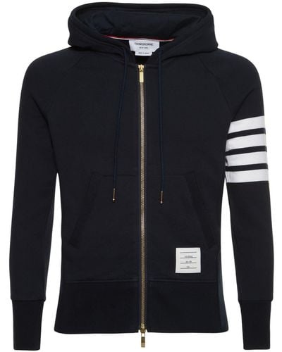 Thom Browne Zip-up Stripes Cotton Sweatshirt Hoodie - Black