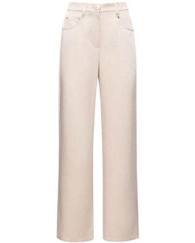 Brunello Cucinelli Pantalones rectos de satén con cintura alta - Neutro