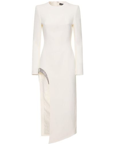 David Koma Embellished Long-Sleeve Cady Midi Dress - White