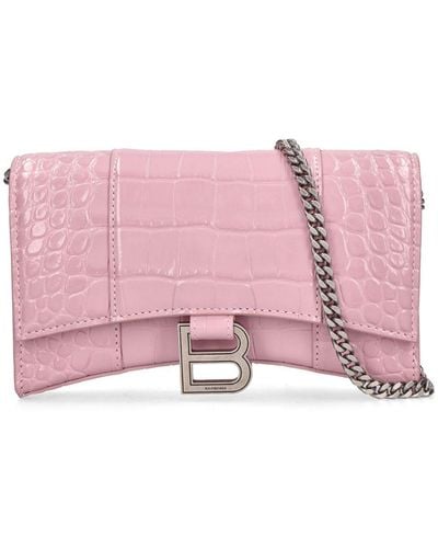 Balenciaga Brieftasche Aus Leder Mit Prägung "hourglass" - Pink