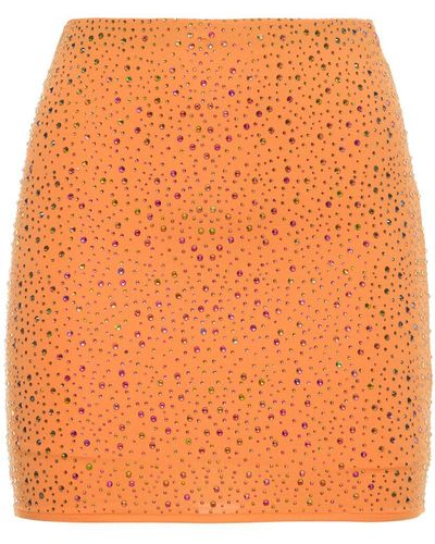 Leslie Amon Embellished Stretch Tech Mini Skirt - Orange