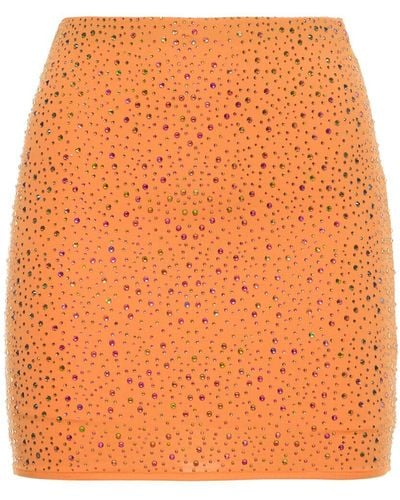 Leslie Amon Embellished Stretch Tech Mini Skirt - Orange