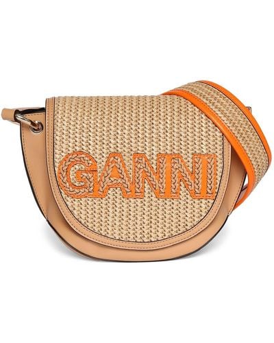 Ganni Banner Saddle Raffia Shoulder Bag - Multicolour