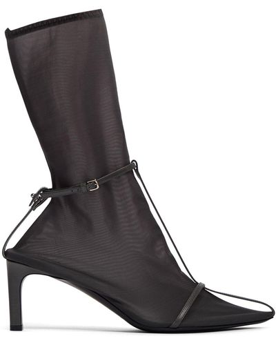 Jil Sander 65mm Hohe Stiefeletten Aus Leder Und Mesh - Schwarz