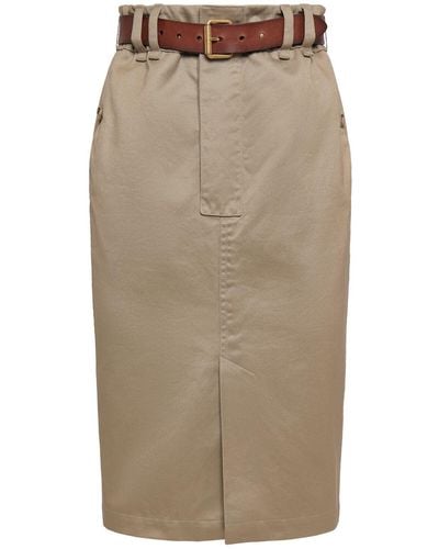 Saint Laurent Cotton Gabardine Midi Skirt - Natural