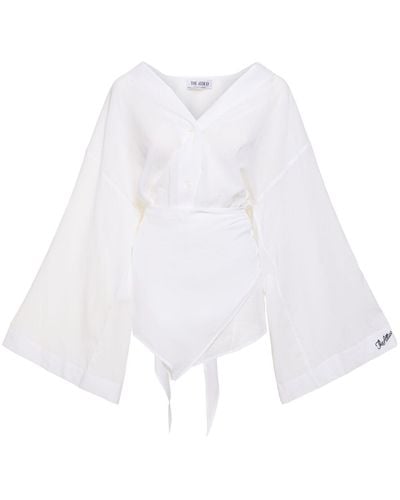 The Attico Mousseline Wraparound Mini Shirt Dress - White
