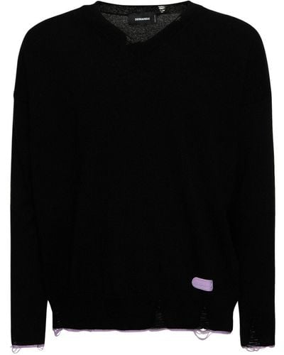 DSquared² Distressed Wool Blend Knit Sweater - Black