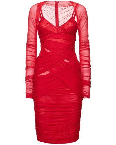 Dolce & Gabbana Draped Tulle Midi Dress - Rot