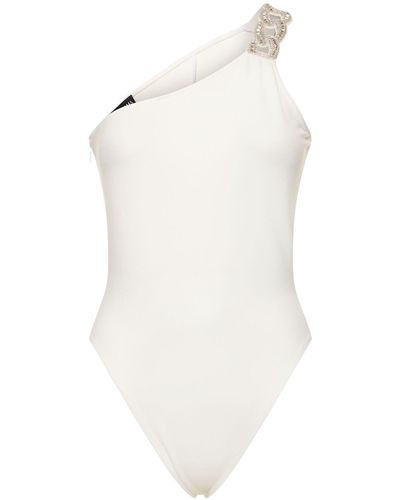 David Koma Crystal Chain One Shoulder Bodysuit - White