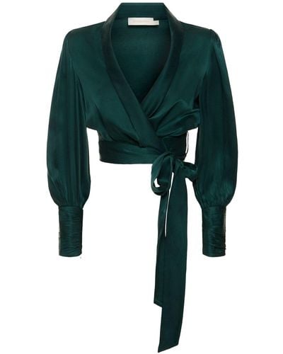 Zimmermann Silk Satin Wrap Top - Green