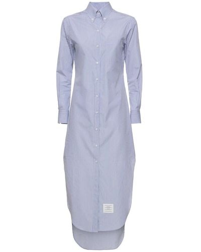 Thom Browne Robe chemise longue en popeline de coton à rayures - Bleu