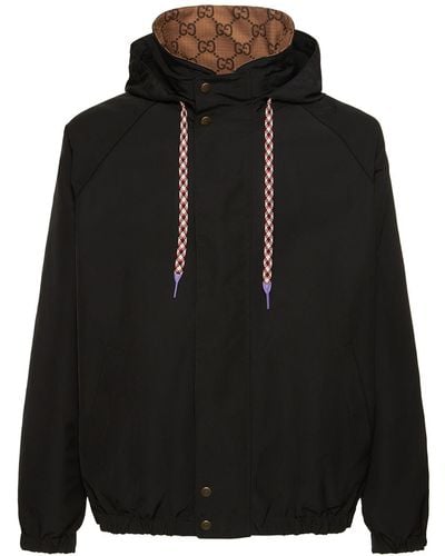 Gucci Reversible Monogrammed Shell Hooded Jacket - Black