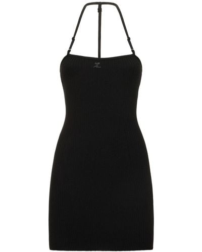 Courreges Strap Rib Knit Mini Dress - Black