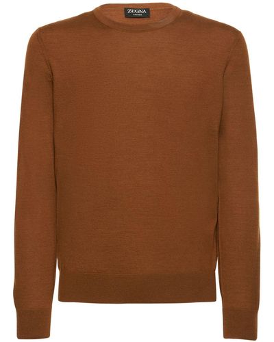 ZEGNA Cashmere & Silk Light Knit Sweater - Brown