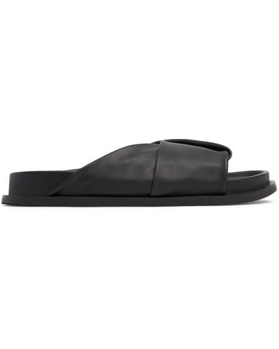 St. Agni 25mm Fold Detail Leather Slide Sandals - Black