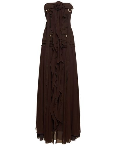 Blumarine Lvr Exclusive Silk Georgette Long Dress - Purple