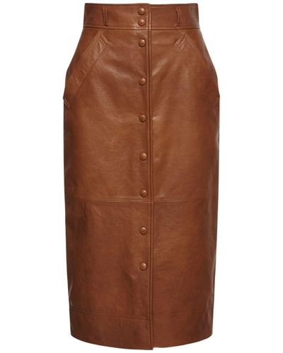 Alberta Ferretti Leather Pencil Skirt - Brown
