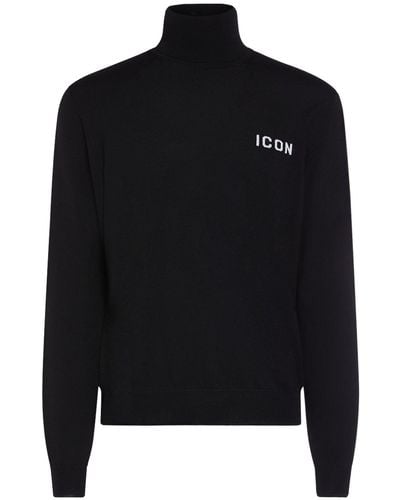 DSquared² Icon ウールニットタートルネックセーター - ブラック