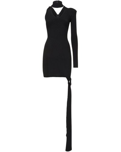 David Koma Rib Knit One Sleeve Mini Dress - Black