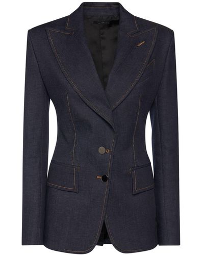 Tom Ford Veste en denim à boutonnage simple - Bleu