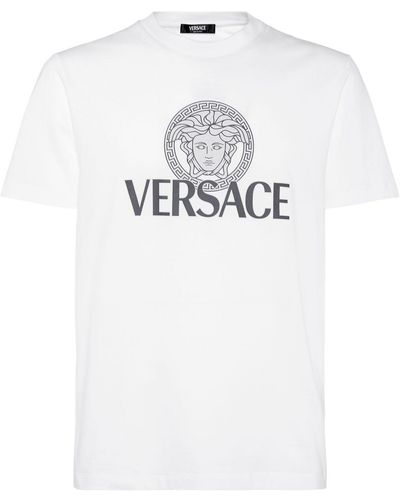 Versace T-shirt en jersey de coton à logo - Blanc