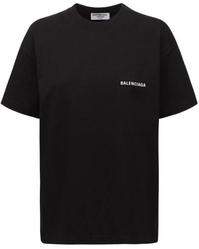Balenciaga Medium Fit Embroidered Cotton T-shirt - Black