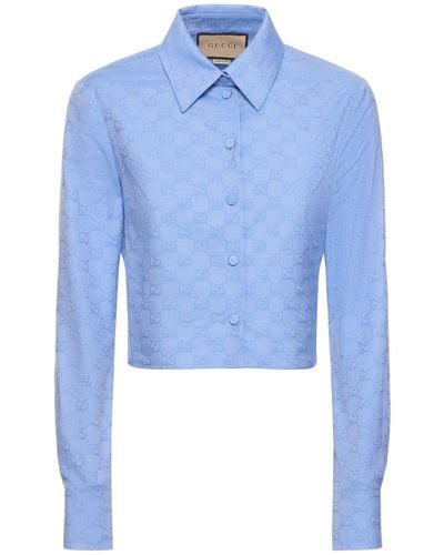 Gucci Chemise en coton oxford gg supreme - Bleu