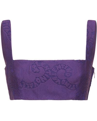 Valentino Cotton Guipure Lace Crop Top - Purple