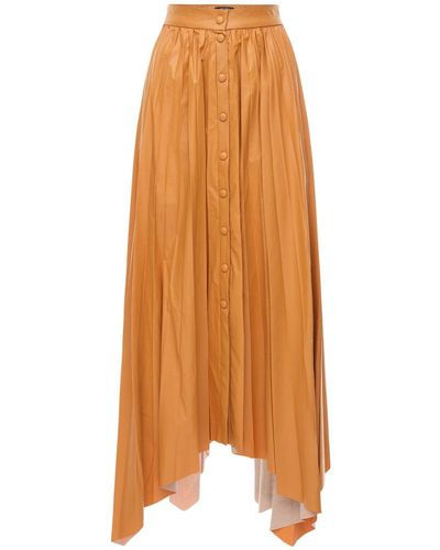 Isabel Marant Davies Pleated Faux Leather Skirt - Orange