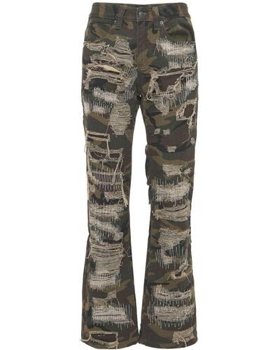 Jaded London Camo Extreme Ripped Bootcut Jeans - Green