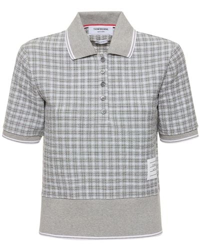 Thom Browne Cotton Tweed Short Sleeved Polo - Grey