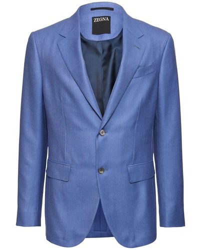 Zegna single-breasted tweed blazer - Blue