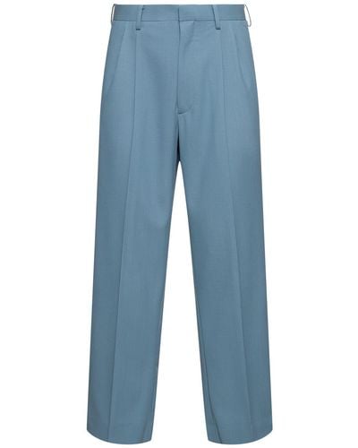 AURALEE Pantaloni in lana con pinces - Blu