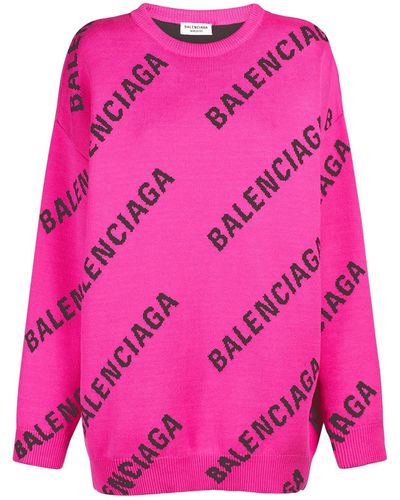 Balenciaga Strickpullover Aus Baumwollmischung Mit Logo - Pink
