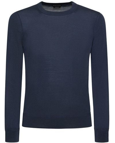 Tom Ford ファインゲージウールニットセーター - ブルー
