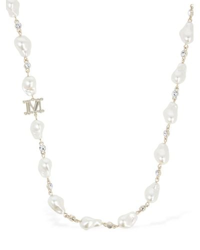 Max Mara Monogram Faux Pearl Long Necklace - White