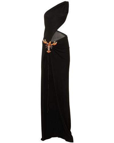 DSquared² One Shoulder Viscose Crepe Long Dress - Black